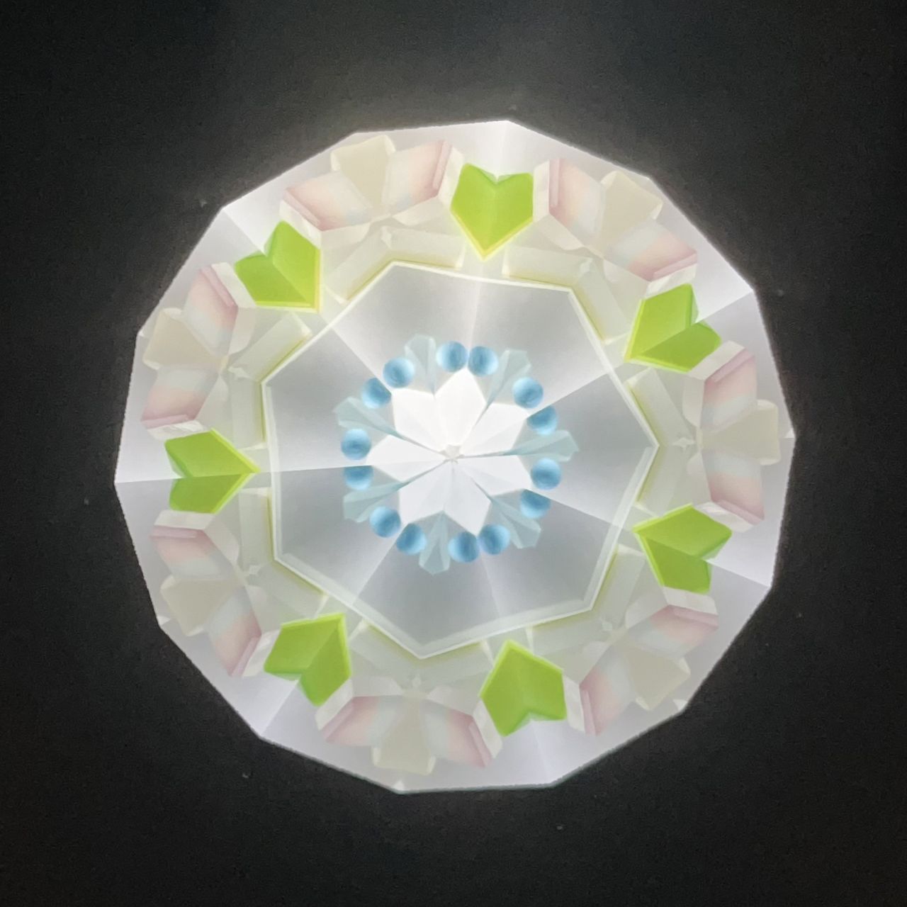 Sumiko AKATSU ”Hanachirusato” -green- 2mirror -glass kaleidoscope-